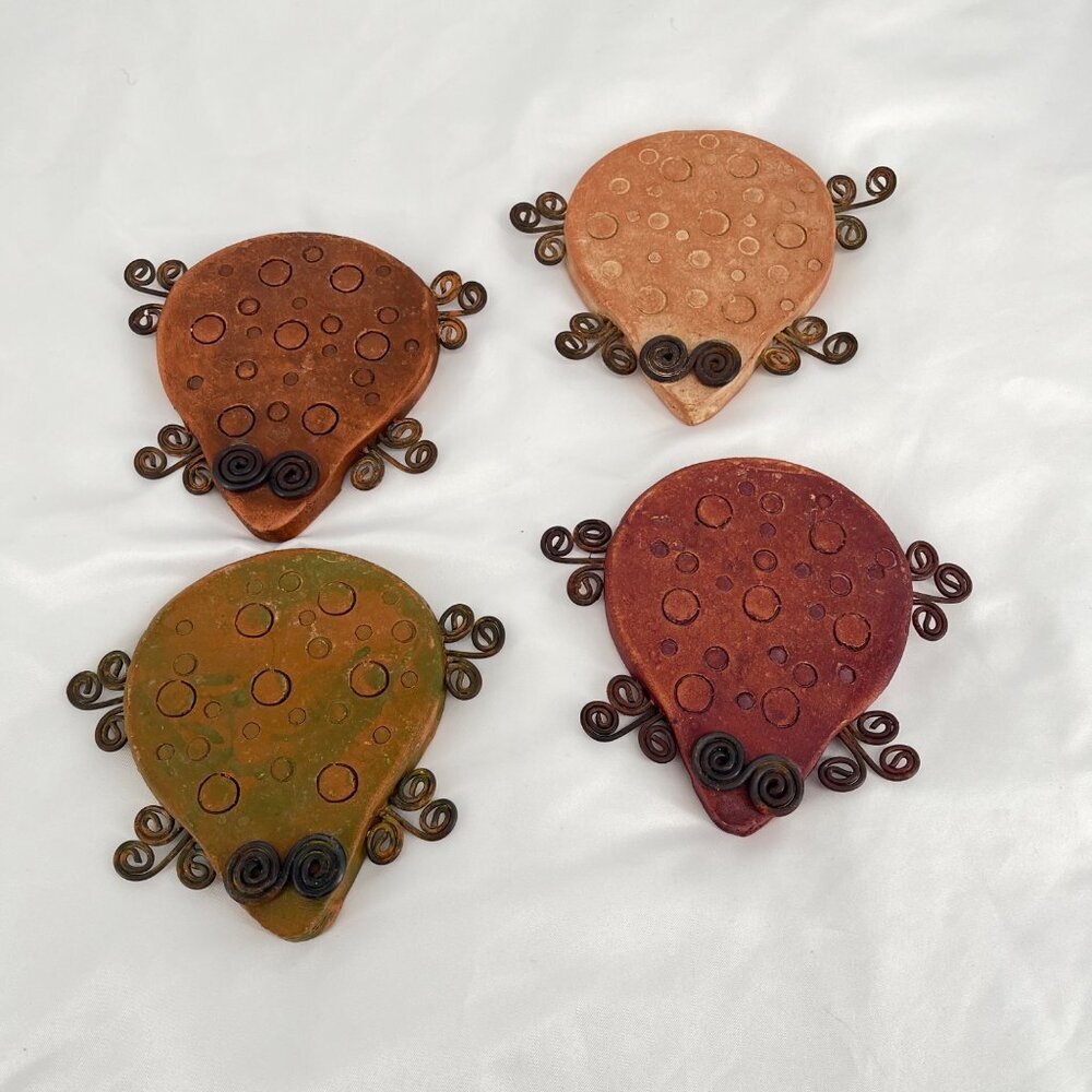 Set Of‎ 4 Handmade Clay Ladybug Coasters With Spiral Wire Legs